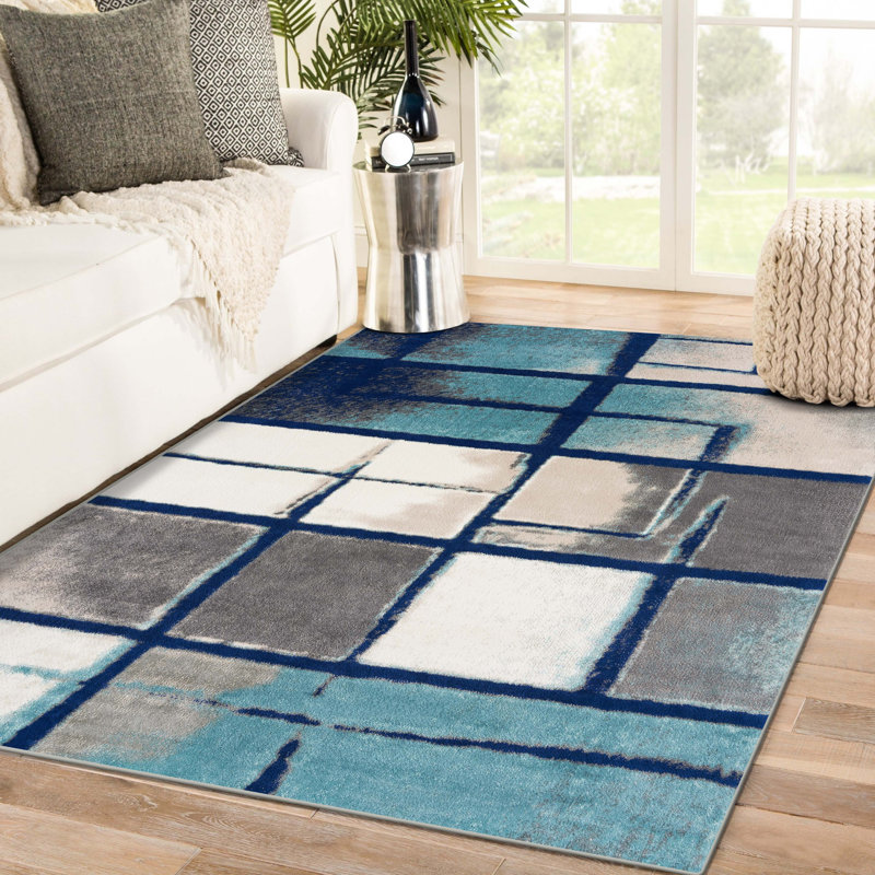 Orren Ellis Alayyan Geometric Blue Area Rug Wayfair